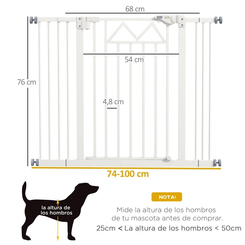 PawHut Barrière Extensible pour Chiens 74–100 × 76 cm — Fermeture Automatique & Double Verrouillage, Blanc