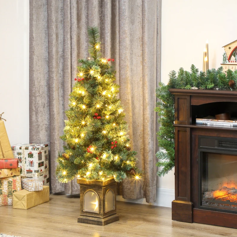 HOMCOM Kunstkerstboom 120 cm met 100 LED's, 8 lichtmodi, 214 takpunten