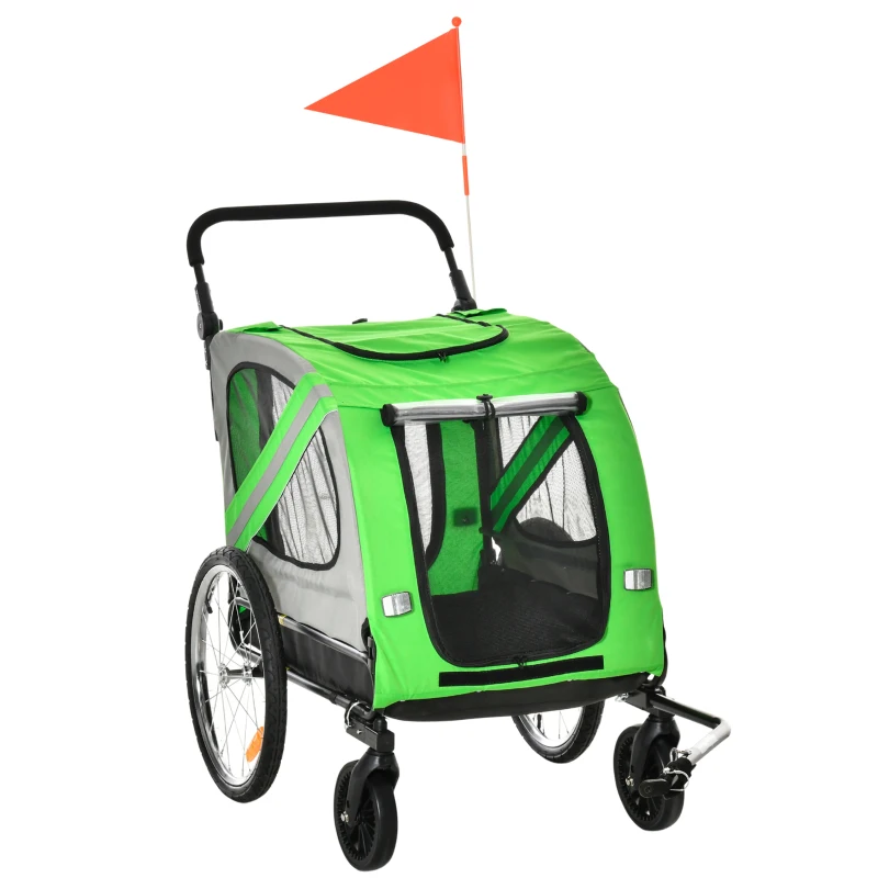 PawHut Remorca pentru bicicleta si carucior pentru caini, verde
