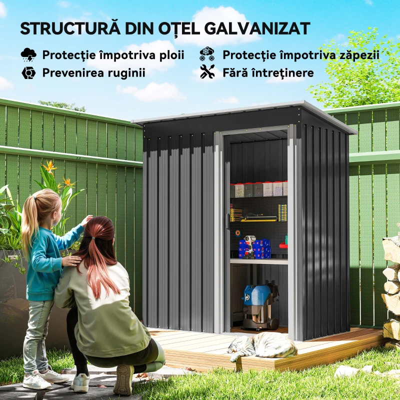 Outsunny Magazie Scule cu Usa Glisanta, 163x89x182 cm, Negru(m-4)