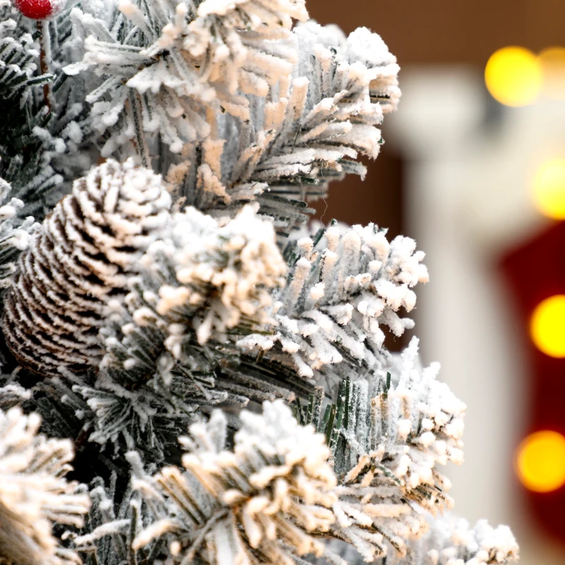 HOMCOM Albero di Natale Piccolo Alto 60 cm con 72 Rami Innevati, Pigne e Bacche Rosse, Verde