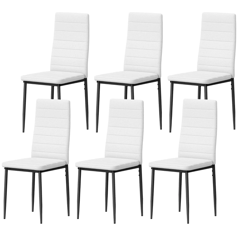 HOMCOM Pack de 6 chaises de salle à manger modernes tapissées en lin synthétique avec dossier haut et pieds en métal 41x50x97 cm blanc