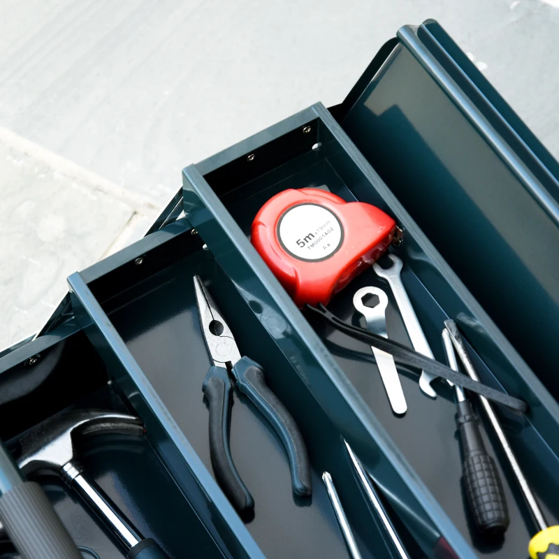 DURHAND Caixa de Ferramentas de Aço Dobrável com 5 Compartimentos Mala de Ferramentas com Pega para Oficina e Casa 45x20x34,5 cm Verde