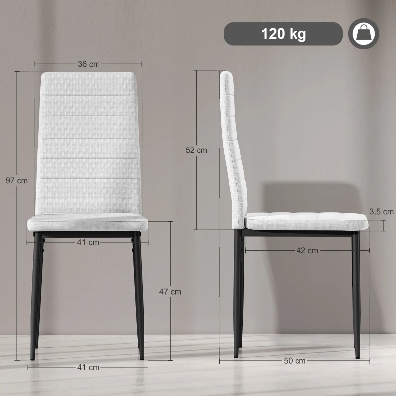 HOMCOM Set da 6 Sedie da Pranzo Moderne Rivestite in Lino Sintetico con Schienale Alto e Gambe in Metallo 41x50x97 cm Bianco