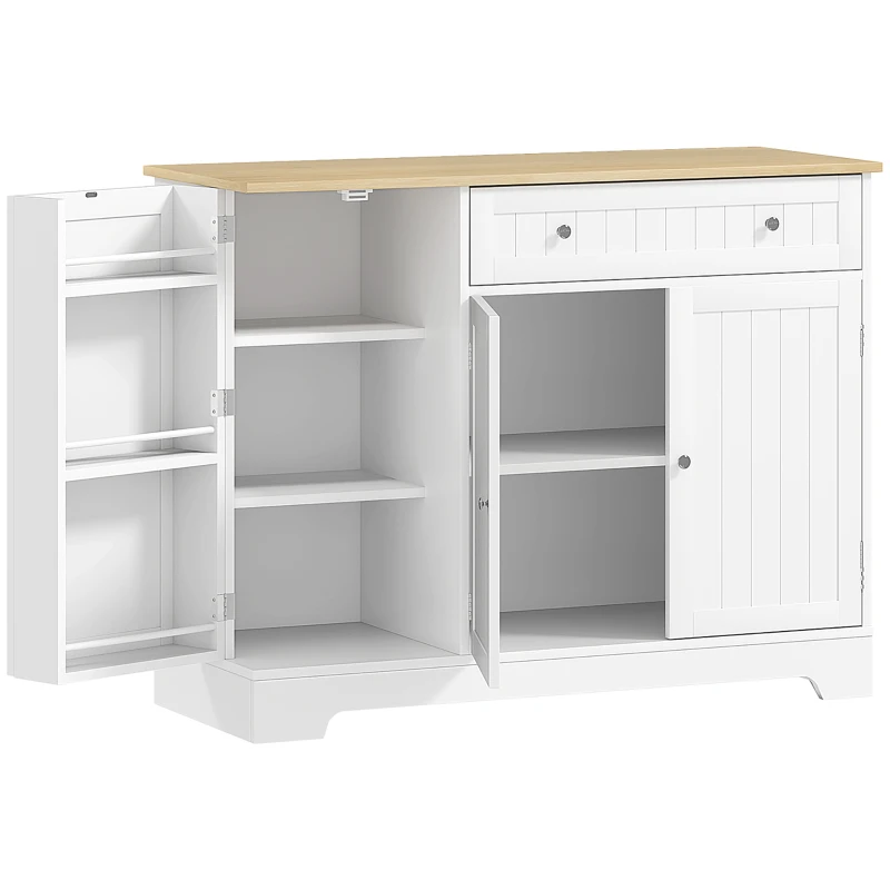 HOMCOM Aparador de Cozinha Armário de Cozinha com Gaveta Portas Magnéticas Prateleiras Ajustáveis 105x40x83 cm Branco e Madeira