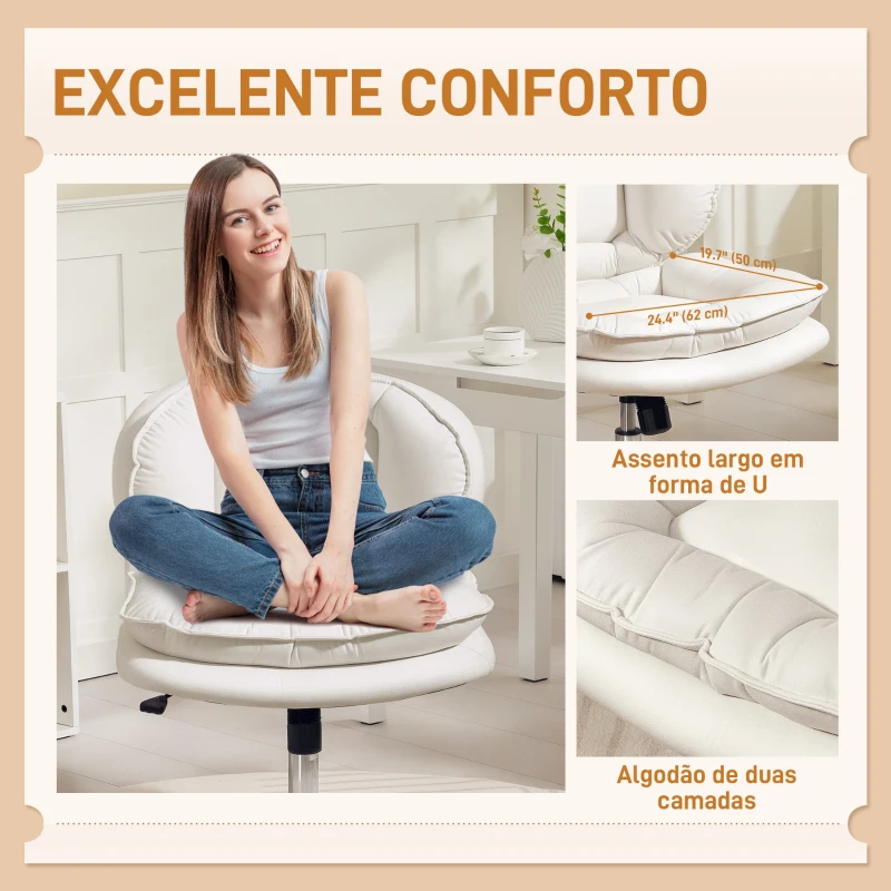 HOMCOM Cadeira de Escritório com Rodas Cadeira para Secretária com Função Inclinável Assento Amplo Sem Braços 60x65x83-93 cm Cinza Claro