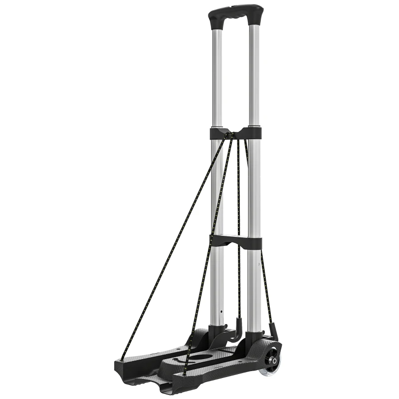 HOMCOM Carrello Portapacchi Pieghevole da 40 kg con 2 Cinghie, Maniglia Telescopica, Alluminio e Plastica, Nero