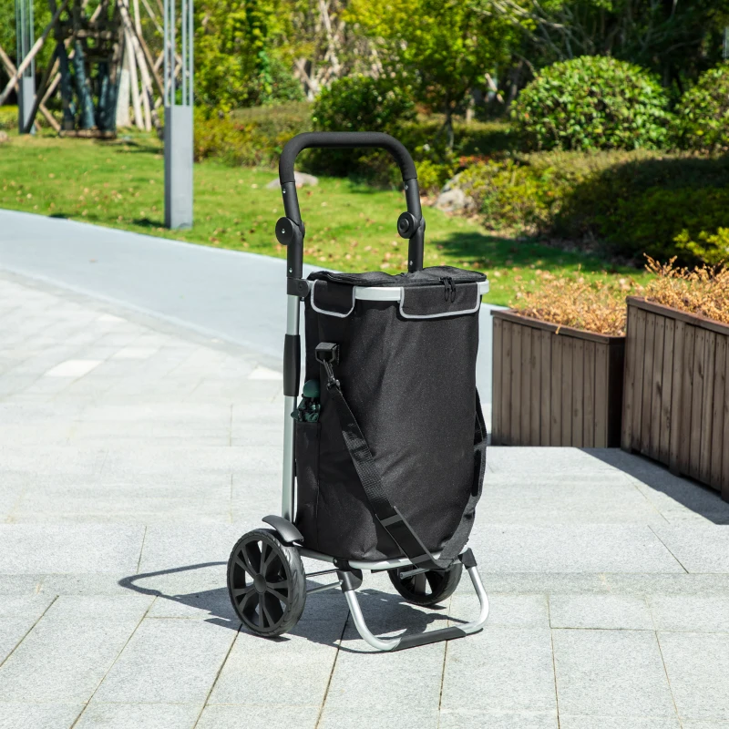 HOMCOM Carrello della spesa pieghevole da 40 L su ruote con manico telescopico, 45,5x35,5x97cm, Nero