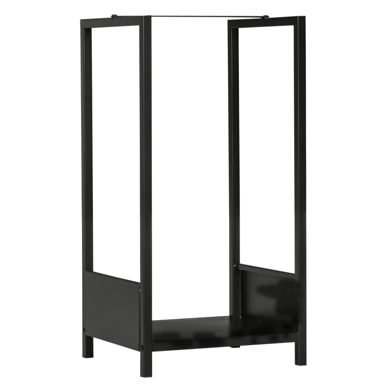 Outsunny Raft pentru Busteni pentru Exterior si Interior din Otel, Suport pentru Lemne Modern cu Baza Inaltata, 39x35x76cm, Negru