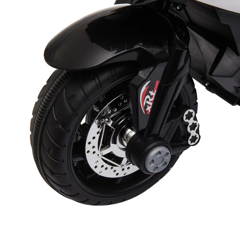 HOMCOM Elektro-Kindermotorrad, Lichter & Geräusche, 3 km/h, wiederaufladbar, Kunststoff & Metall, Schwarz/Weiß(m-9)