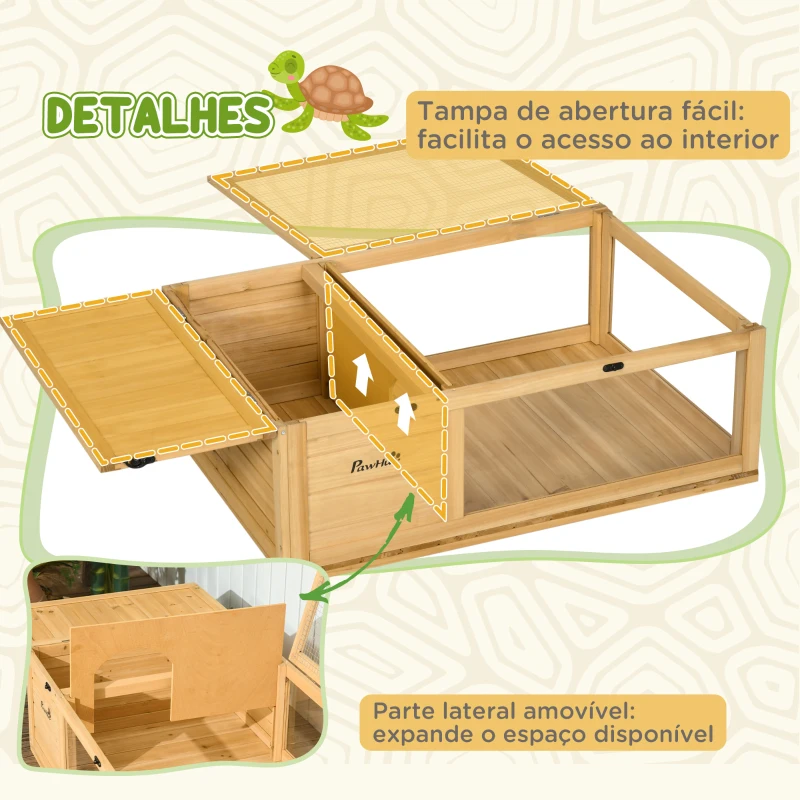 PawHut Terrario para Reptéis Casa para Tartarugas de Madeira com Painéis Laterais Transparentes e Trava 91x60,5x32 cm Madeira