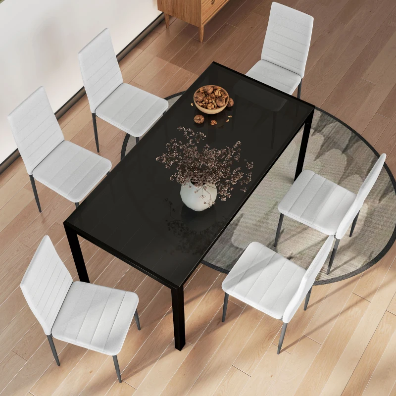 HOMCOM Set da 6 Sedie da Pranzo Moderne Rivestite in Lino Sintetico con Schienale Alto e Gambe in Metallo 41x50x97 cm Bianco
