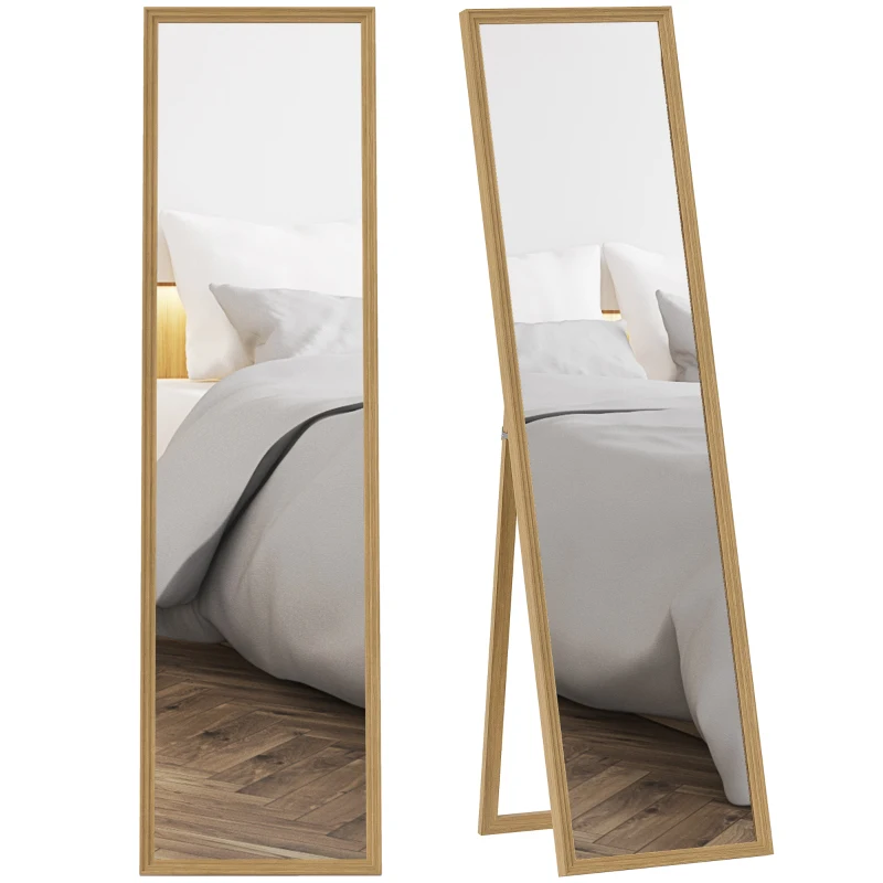 HOMCOM Miroir rectangulaire sur pied miroir de sol pour vestiaire salon salle de bain couloir 40 x 35 x 147 cm naturel