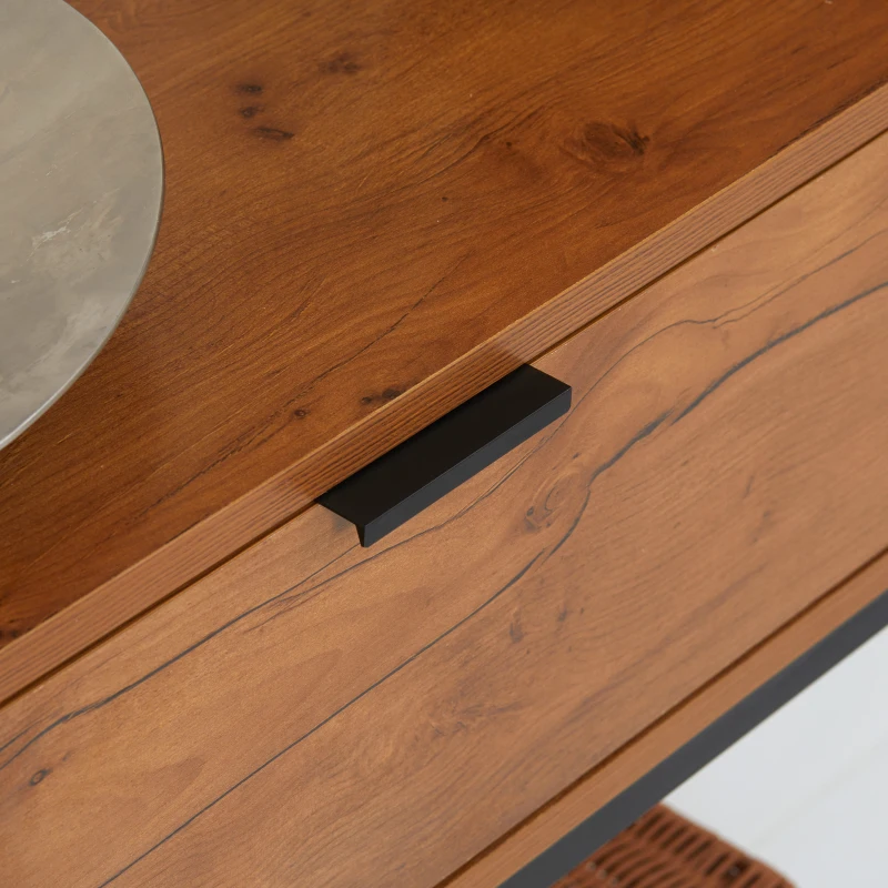 HOMCOM Consolle da Ingresso Minimal con Cassetto, in Legno e Acciaio, 80x30x76 cm, Color Legno e Nero