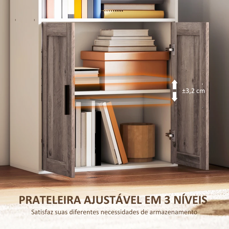 HOMCOM Estante para Livros Estreita Estante com Armário com Prateleira Ajustável 60x30x149,5 cm Branco e Castanho