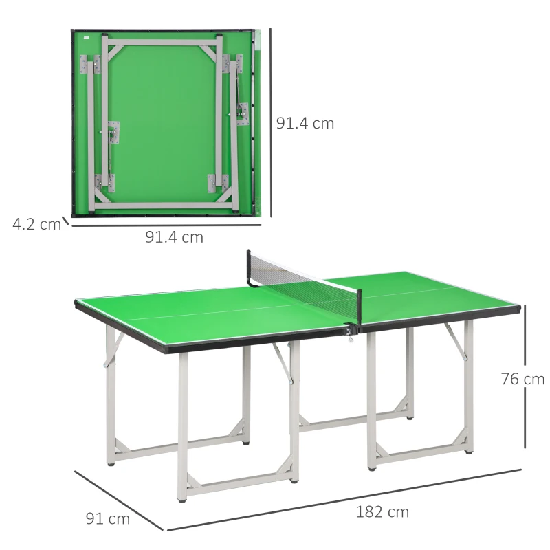 HOMCOM 6ft 182cm Folding Ping Pong Table with Net, Mini Table Tennis Table, Multifunctional Table for Indoor Outdoor Game, Green