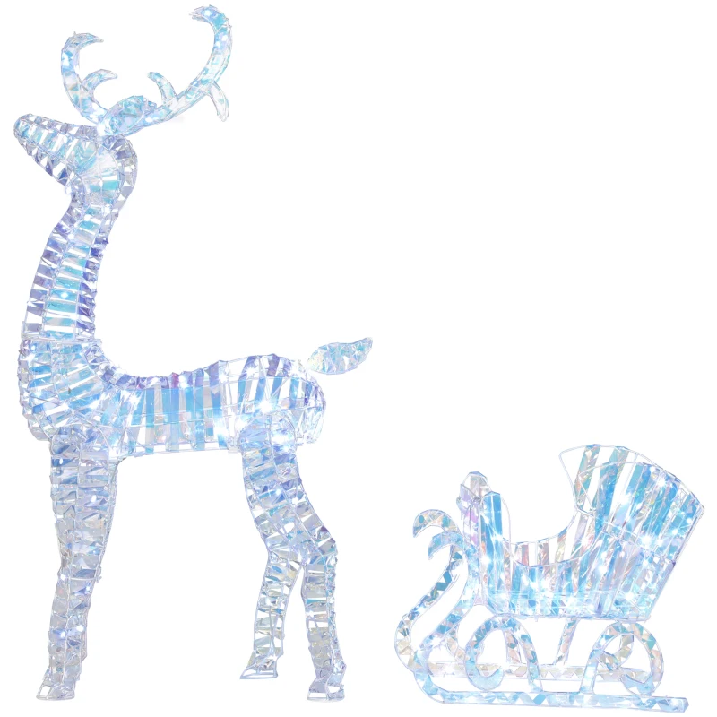 Outsunny Renne et traîneau lumineux de Noël avec 170 LED blanc chaud, décoration de Noël pour intérieur et extérieur, 60x29x115cm