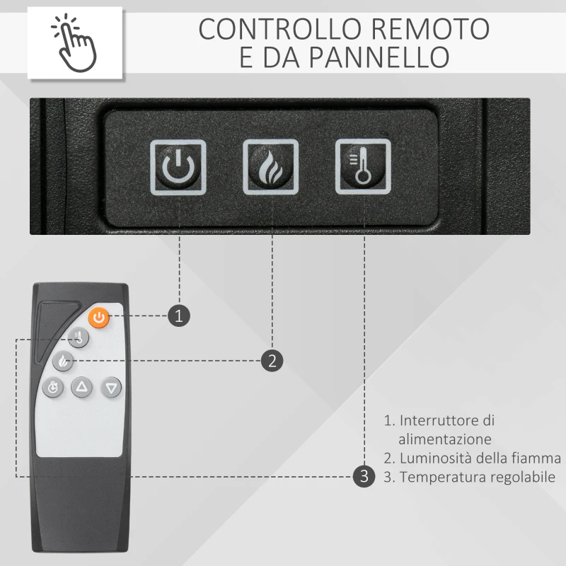 HOMCOM Camino Elettrico da Terra 1800W con Effetto Fiamma, Telecomando, Timer e Temperatura Regolabile, Bianco