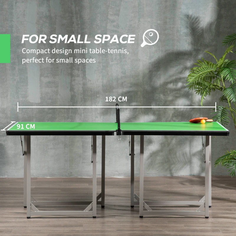 HOMCOM 6ft 182cm Folding Ping Pong Table with Net, Mini Table Tennis Table, Multifunctional Table for Indoor Outdoor Game, Green