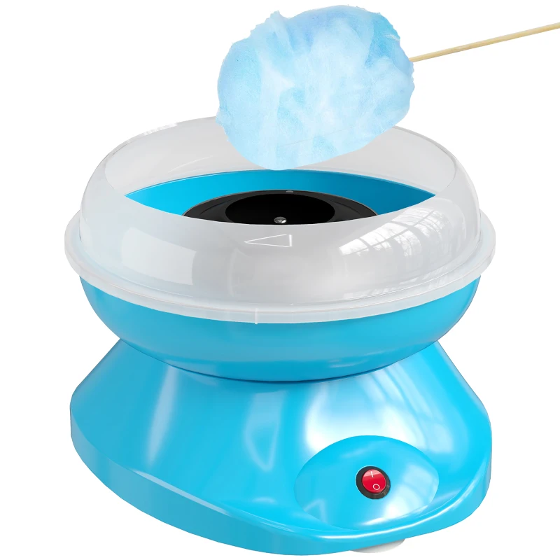 HOMCOM Máquina de Algodão Doce Potência 450W-550W Doce com Colher Medidora e 10 Palitos de Bambu 27x26x18 cm Azul