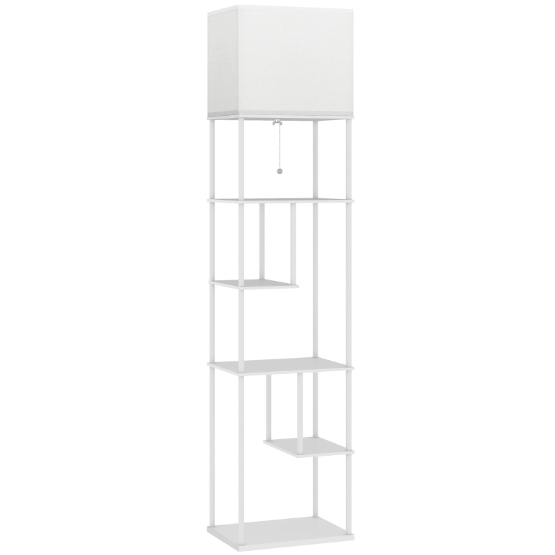 HOMCOM Lámpara de Pie con Estantes Temperaturas de Color Ajustable 3000K-6500K Control Remoto Bombilla E27 Blanco