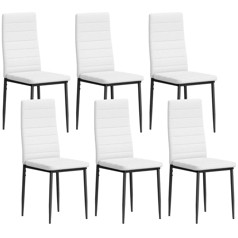 HOMCOM 6er-Set moderne Esszimmerstühle gepolstert mit Kunstleinen, hohe Rückenlehne und Metallbeine 41x50x97 cm Weiß