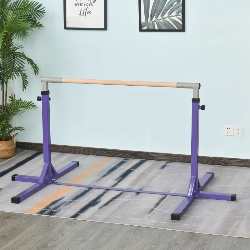 HOMCOM Gymnastik-Turnreck, Reckstange, 13-stufig höhenverstellbar, bis 75 kg belastbar, Stahl, Buchenholz, Lila(m-2)