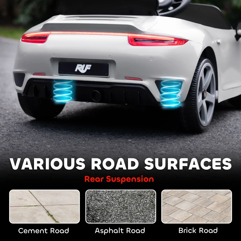 AIYAPLAY Kinderauto 3-5 Jahre mit offizieller RUF GT-Lizenz, Fernbedienung, Sicherheitsgurt und Musik, Weiß