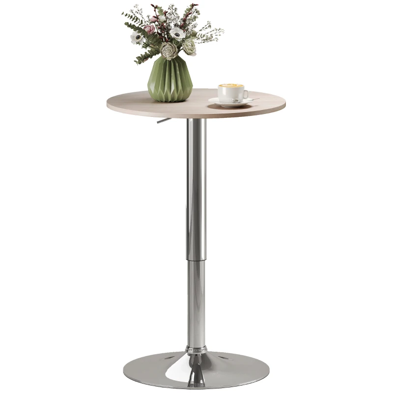 HOMCOM Table de Bar Réglable Pivotante 360° Base Ronde Table Haute de Bar pour Cuisine Salle à Manger Ø60x67-93 cm Bois Naturel