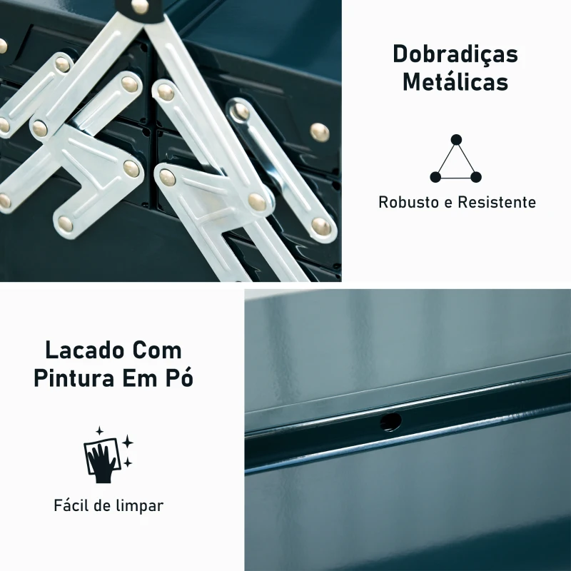 DURHAND Caixa de Ferramentas de Aço Dobrável com 5 Compartimentos Mala de Ferramentas com Pega para Oficina e Casa 45x20x34,5 cm Verde