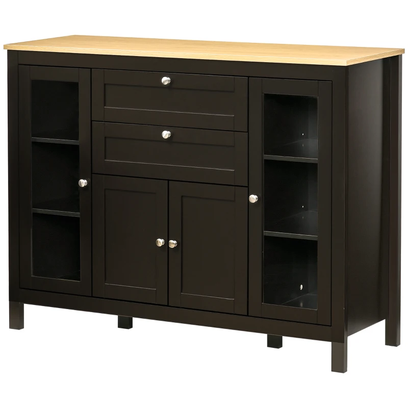 HOMCOM Buffet meuble de rangement 1 placard double porte 2 placards à porte vitrée 2 tiroirs étagère réglable 120x40x90cm noir