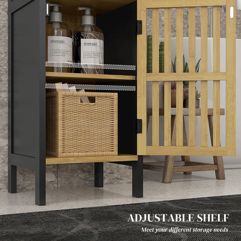 HOMCOM Slim Bathroom Cabinet, Free Standing Bamboo Cupboard with Adjustable Shelf