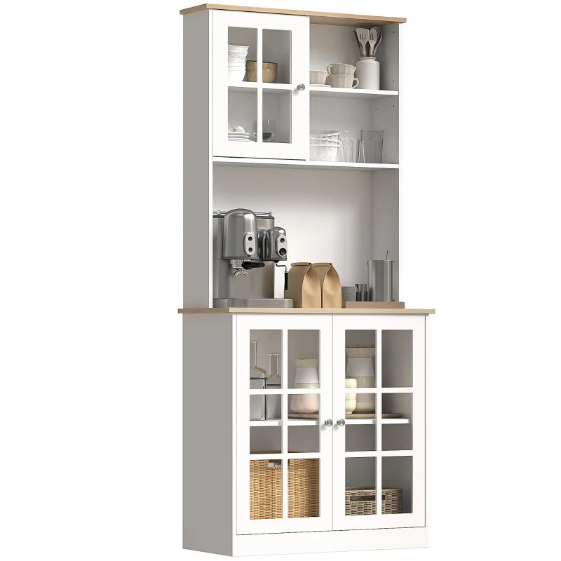 Buffet modern Homcom din lemn MDF alb cu 2 vitrine 80 x 37 x 183 cm(m-11)