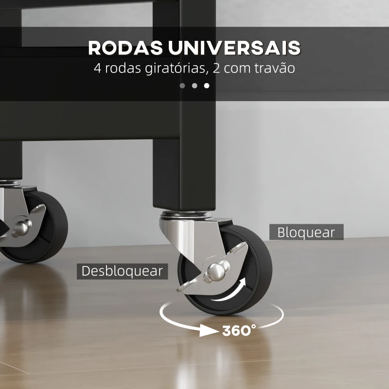 HOMCOM Carrinho de Cozinha com Rodas com 3 Gavetas 2 Prateleiras Abertas e Bandeja 67x37x85,5 cm Preto