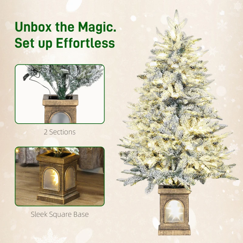 HOMCOM Kunstkerstboom 120 cm – sneeuwlook, 100 warmwitte LED's, 8 standen