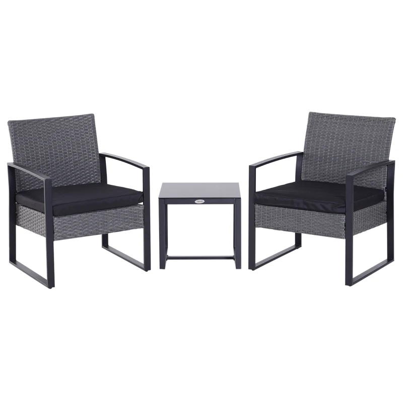 Outsunny 2 Seater Rattan Patio Set W/ Cushions-Grey/Black