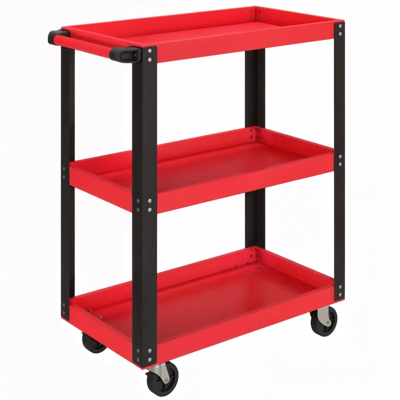 HOMCOM Carrello Porta Attrezzi a 3 Ripiani in Metallo e PP, 70.5x35x82.5 cm, Rosso e Nero