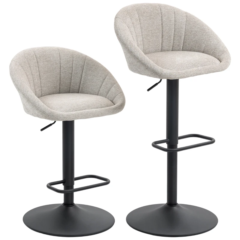 HOMCOM Set 2 Sgabelli da Bar con Altezza Regolabile, Seduta Girevole in Tessuto e Poggiapiedi, Beige