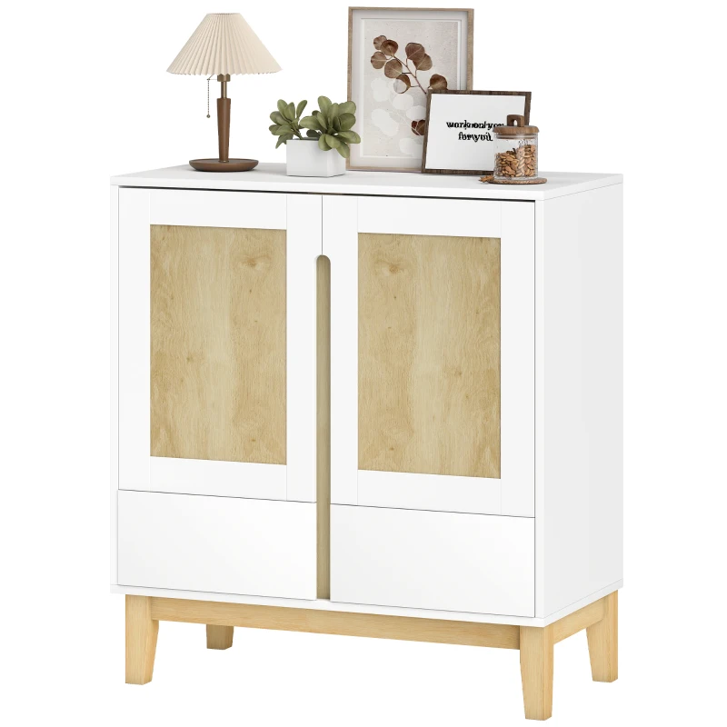HOMCOM Buffet, meuble de rangement avec 2 portes, 2 tiroirs et étagère réglable, 80 x 40 x 86 cm, blanc et chêne