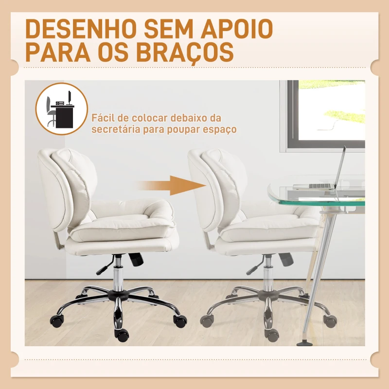 HOMCOM Cadeira de Escritório com Rodas Cadeira para Secretária com Função Inclinável Assento Amplo Sem Braços 60x65x83-93 cm Cinza Claro
