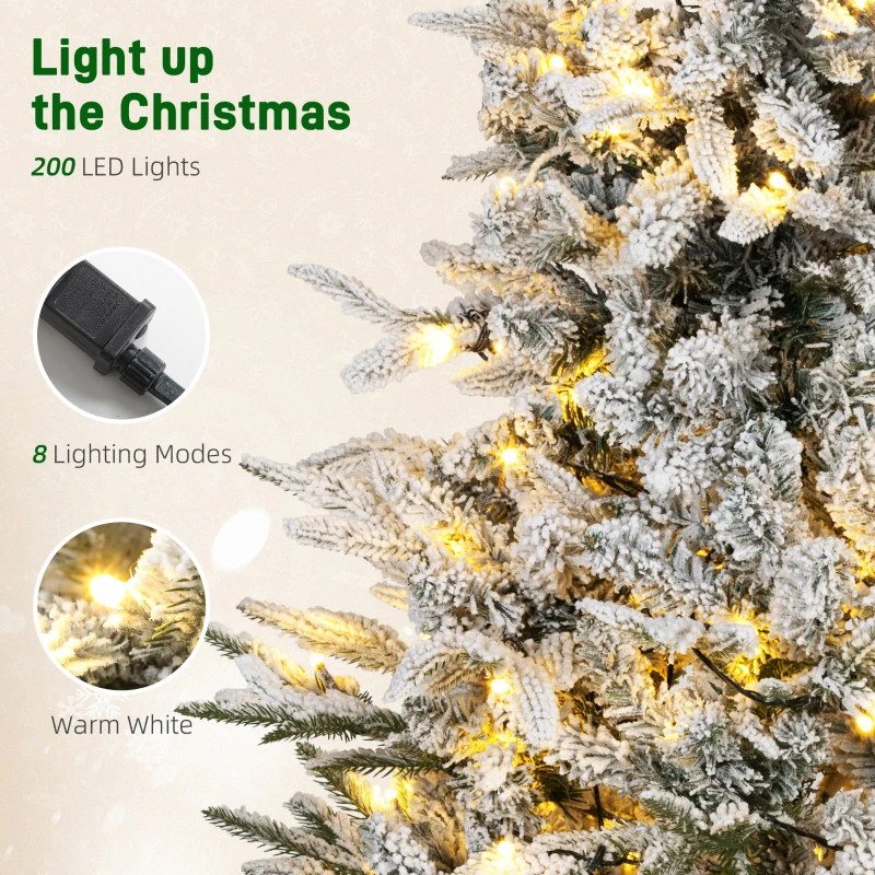 HOMCOM Kunstkerstboom 120 cm – sneeuwlook, 100 warmwitte LED's, 8 standen