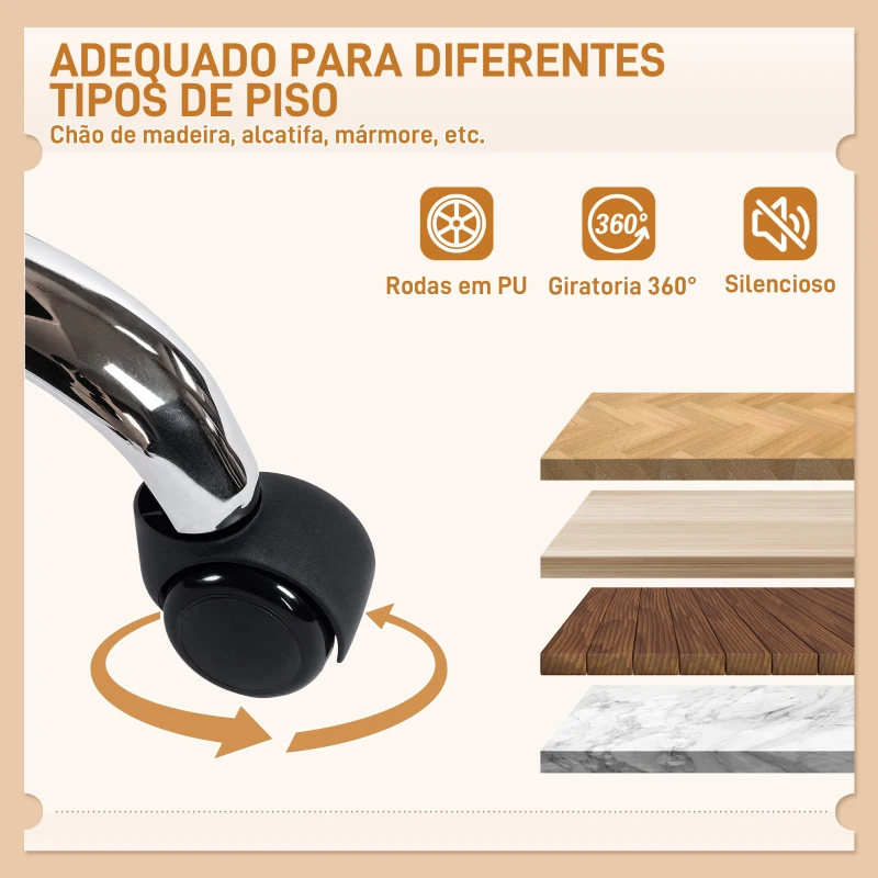 HOMCOM Cadeira de Escritório com Rodas Cadeira para Secretária com Função Inclinável Assento Amplo Sem Braços 60x65x83-93 cm Branco