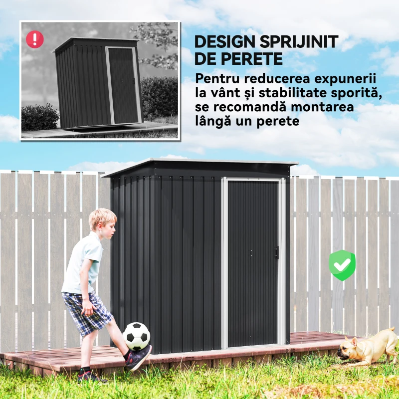 Outsunny Magazie Scule cu Usa Glisanta, 163x89x182 cm, Negru(m-6)