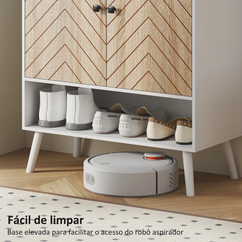 HOMCOM Sapateira com Desenho em Espiga Prateleiras Ajustáveis Compartimento Aberto para 15 Pares de Sapatos 75x35x97 cm Branco e Madeira