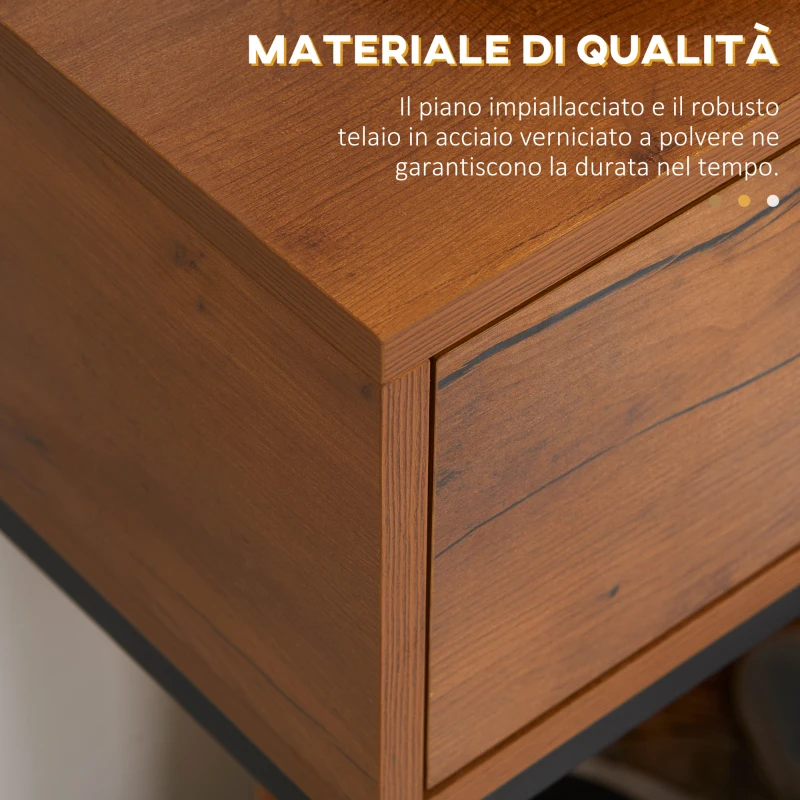 HOMCOM Consolle da Ingresso Minimal con Cassetto, in Legno e Acciaio, 80x30x76 cm, Color Legno e Nero