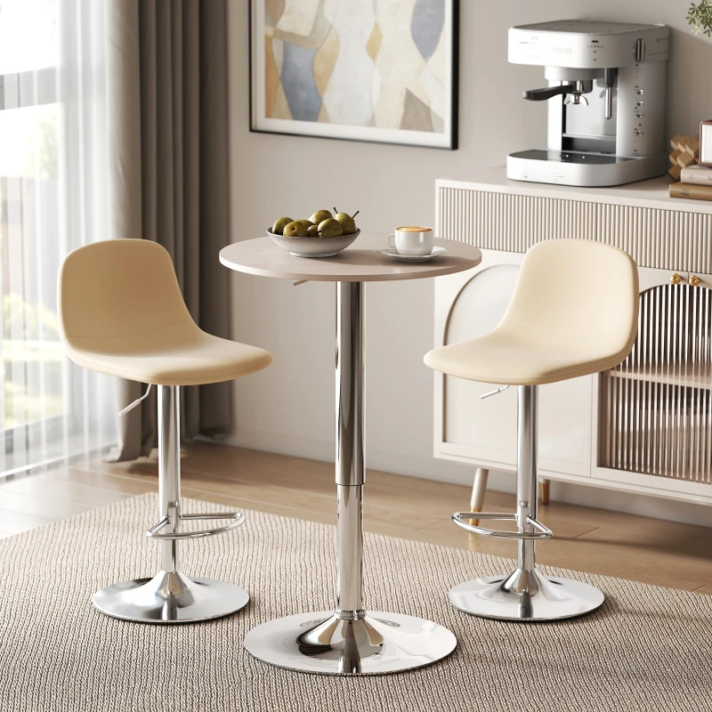 HOMCOM Table de Bar Réglable Pivotante 360° Base Ronde Table Haute de Bar pour Cuisine Salle à Manger Ø60x67-93 cm Bois Naturel