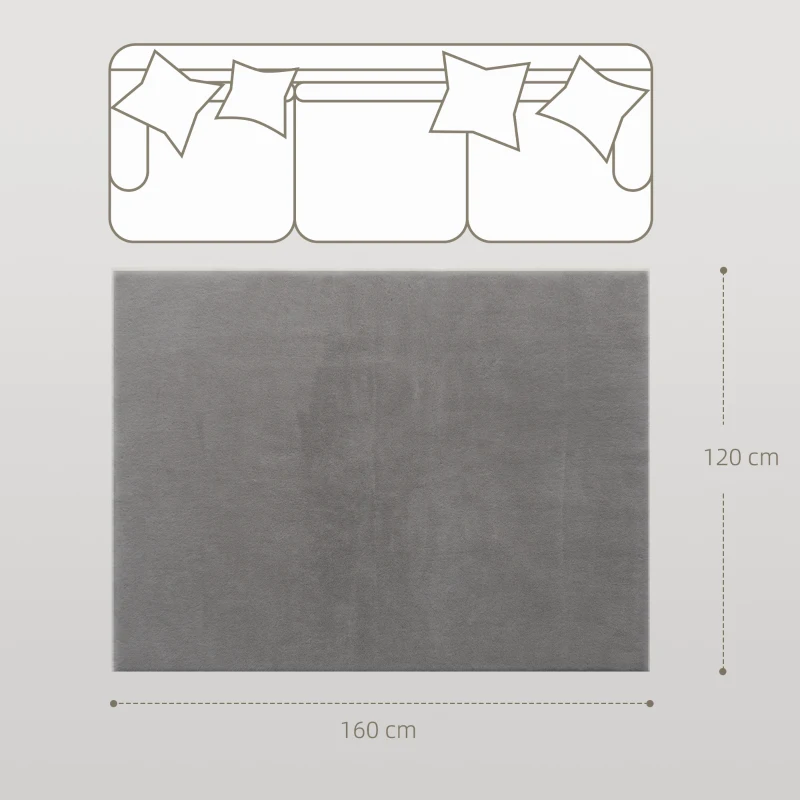 HOMCOM Tapete para Sala de Estar 120x160 cm Tapete Lavável à Máquina Pelo Longo Macio Estilo Moderno Cinza