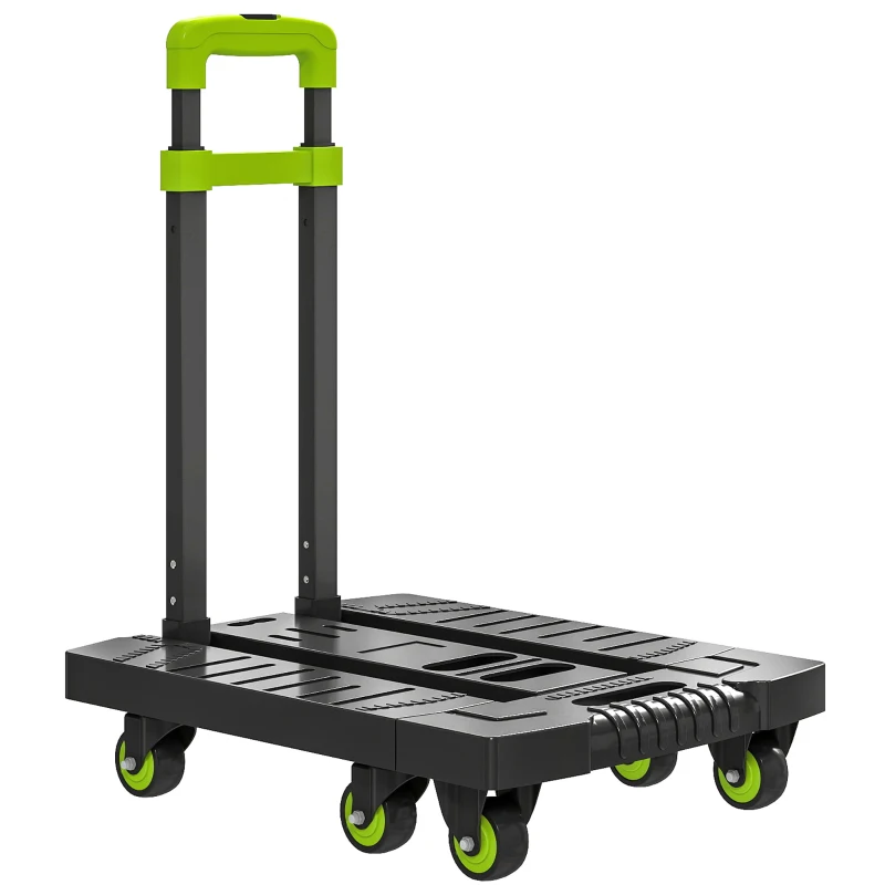 HOMCOM Carretilla plegable Carro de transporte metálico con ruedas y asa ajustable 49 x 35 x 102 cm Verde
