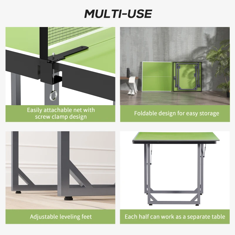 HOMCOM 6ft 182cm Folding Ping Pong Table with Net, Mini Table Tennis Table, Multifunctional Table for Indoor Outdoor Game, Green