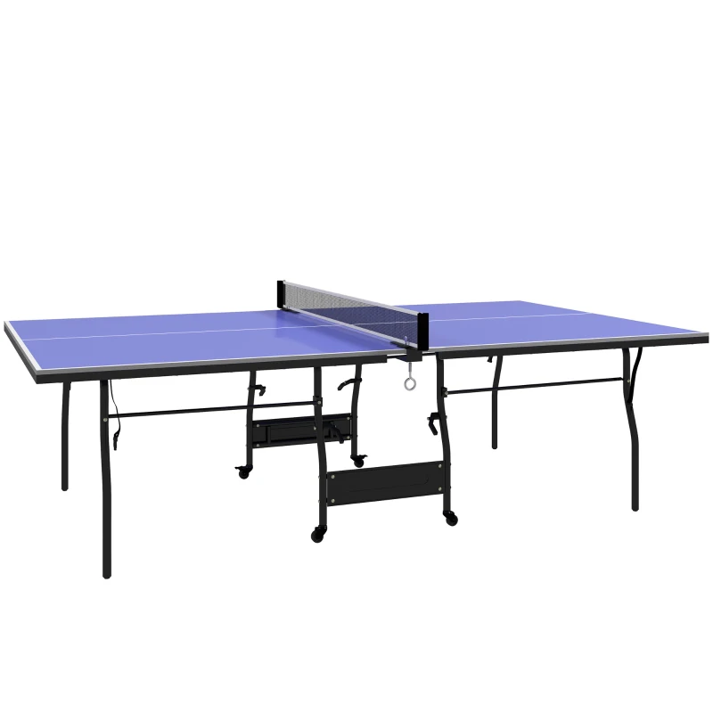 SPORTNOW Mesa de Ping-Pong Tamaño Estándar con 4 Ruedas Red 2 Paletas y 3 Pelotas para Interior 274x152,5x76 cm Azul
